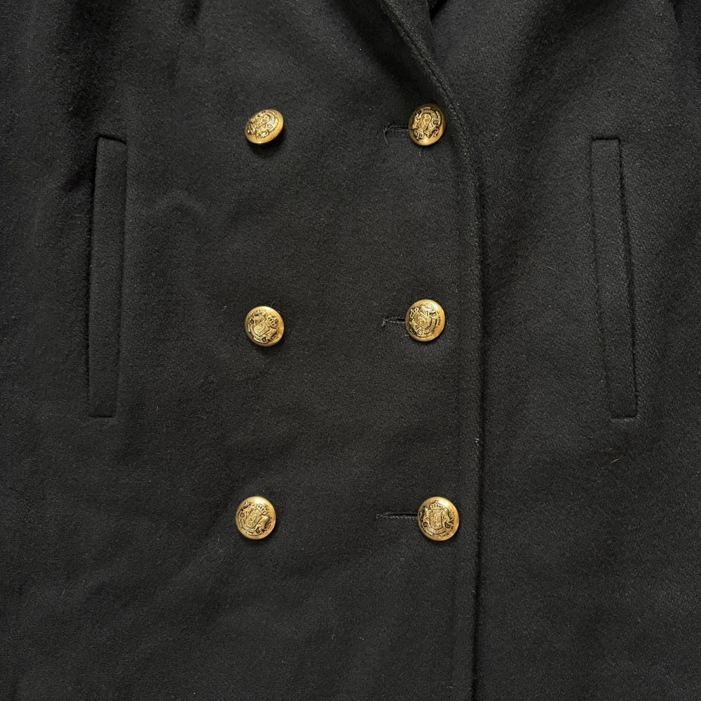 Vintage Womens Long Double Breasted Wool Coat Size L Black Trench Peacoat Shawl - Picture 3 of 16